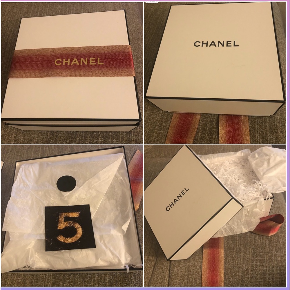 CHANEL Gift Box, Chanel Pouch, Mascara Sample (New), Card, Tissue, Ribbon